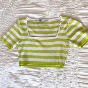 Zara green striped knit crop top